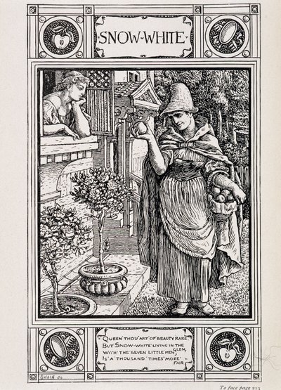 Blancanieves y la bruja atendiendo su manzana - en 