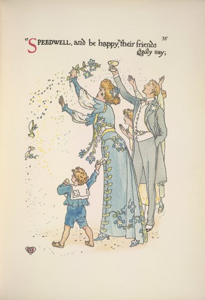 Speedwell. Los invitados a la boda lanzando confeti de Walter Crane
