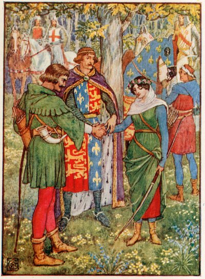El rey une las manos de Robin Hood y Maid Marian de Walter Crane