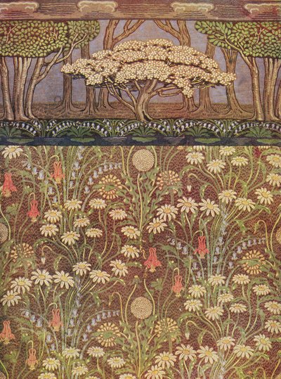 Papel pintado "El prado", con friso "El árbol de mayo", c.1905 (impresión) de Walter Crane