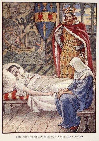 La bruja da consejos sobre la herida de Sir Tristram, de 