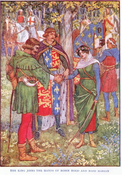 El rey une las manos de Robin Hood y Maid Marian de Walter Crane