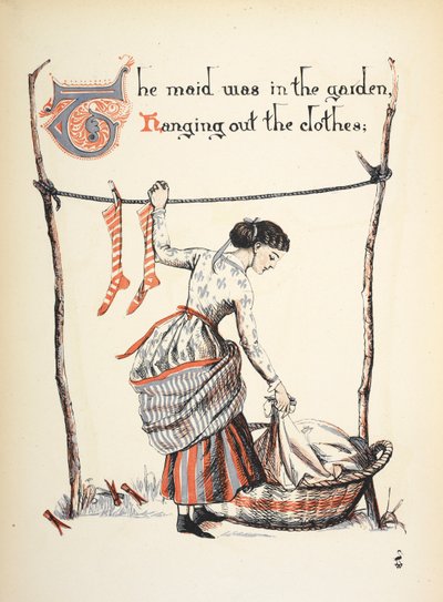 La criada estaba en el jardín tendiendo la ropa. de Walter Crane