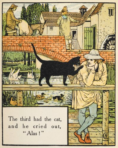 El tercero tenía el gato, y gritó: "¡Ay!
El hijo del molinero y su gato. de Walter Crane