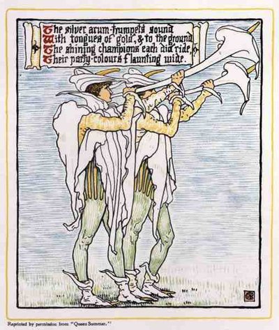 Trompetistas con lirios, de Queen Summer de Walter Crane