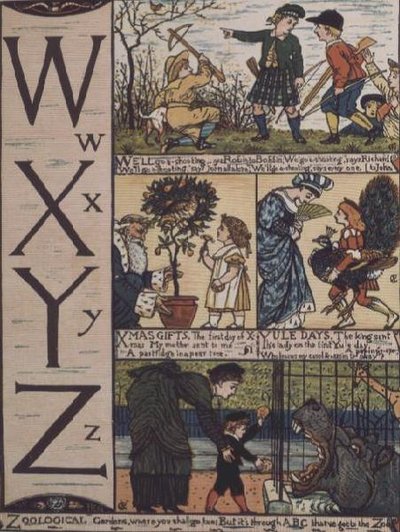 W a Z de un alfabeto basado en viejas rimas infantiles de Walter Crane