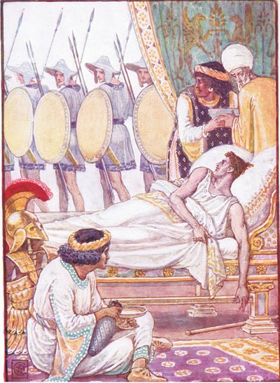 Con un esfuerzo los miró mientras pasaban, ilustración de La Historia de Grecia, años 1930 de Walter Crane