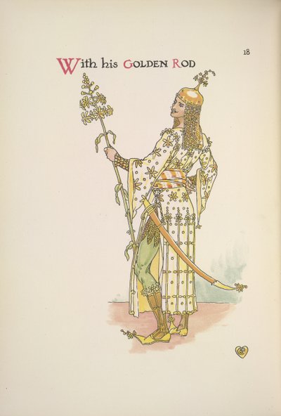 Con su vara de oro. Un hombre sosteniendo una planta de tallo largo de Walter Crane