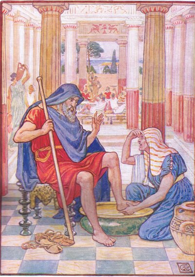 Sí, en verdad, tú eres Odiseo, ilustración de La Historia de Grecia, años 1930 de Walter Crane