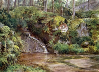 Un jardín de rocas en Nikko con imagen de Kwannon de Walter Frederick Roofe Tyndale