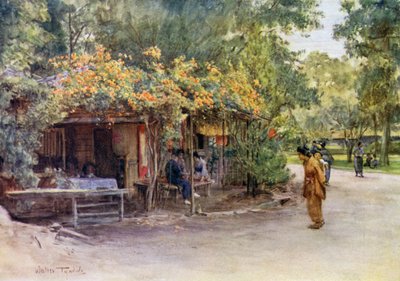 Enrejado cubierto de Bignonia, Parque Maruyama, Kioto de Walter Frederick Roofe Tyndale