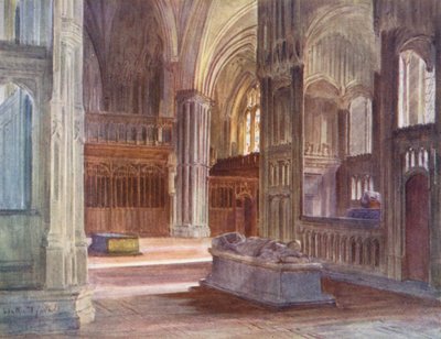 Wessex: El retro-coro, Winchester Catherdral, con los cantorales del Cardenal Beaufort y el Obispo Waynflete (litografía en color) de Walter Frederick Roofe Tyndale
