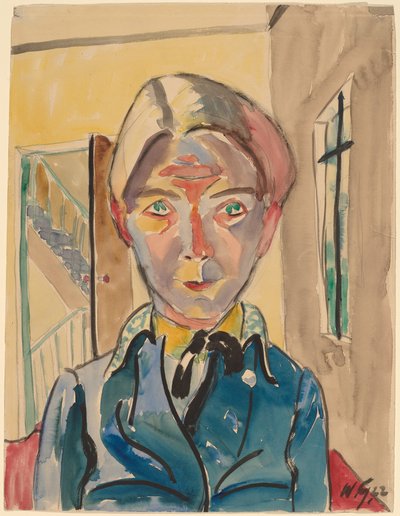 Autorretrato frente a las escaleras (Selbst vor Treppe) de Walter Gramatte