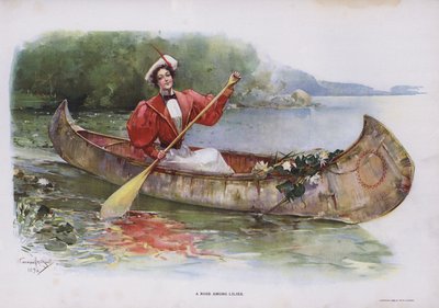 Una rosa entre lirios: mujer recogiendo lirios de agua desde una canoa de Walter Granville Smith