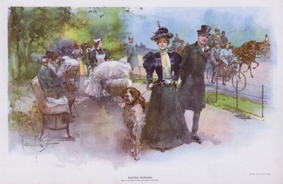 Mañana de Pascua: mujer paseando con su perro de Walter Granville Smith