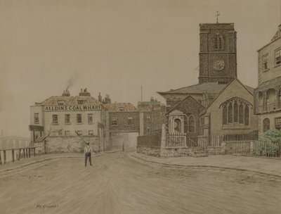 Muelle de carbón de Alldins y la vieja iglesia de Chelsea, Londres de Walter Greaves