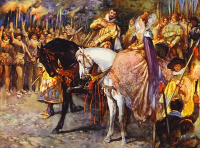 Ilustración para Kenilworth de Sir Walter Scott (litografía en color) de Walter Grieve