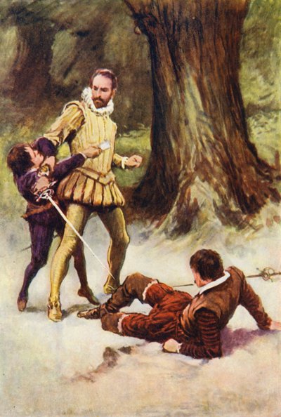 Ilustración para Kenilworth de Sir Walter Scott (litografía en color) de Walter Grieve