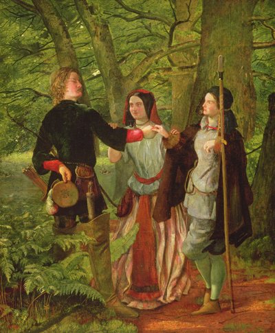 Como gustéis - Acto IV Escena I - Rosalind enseñando a Orlando en la ceremonia de matrimonio o El matrimonio simulado de Orlando y Rosalind, 1850 de Walter Howell Deverell