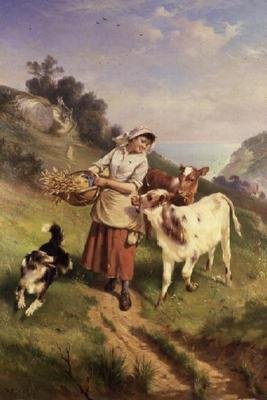 Niña con dos terneros de Walter Hunt