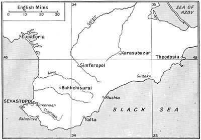 Mapa del área donde se libró la Guerra de Crimea en la década de 1850, c1920 de Walter Hutchinson