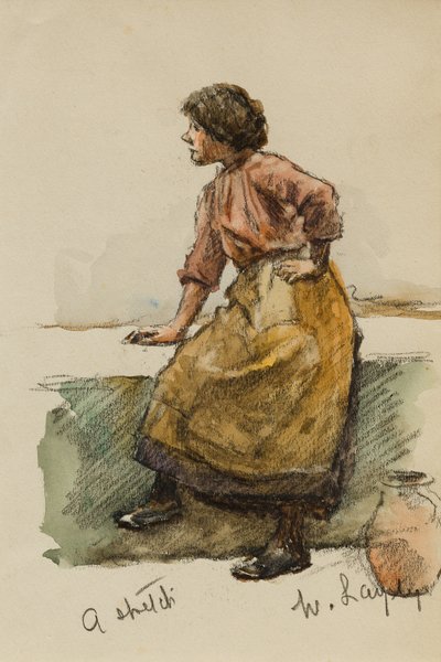 Estudio de una niña en un muro del puerto de Walter Langley