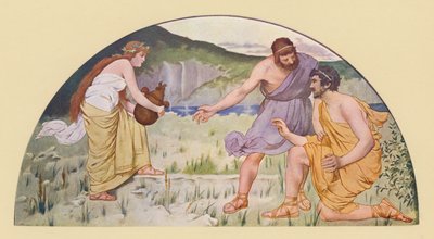 Prometeo advirtiendo a Epimeteo contra Pandora (litografía en color) de Walter MacEwen