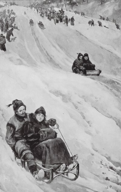 Una pista de trineo en Canadá (litografía) de Walter Paget