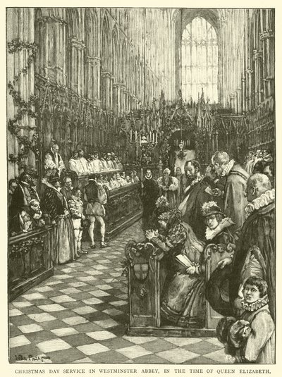 Servicio del Día de Navidad en la Abadía de Westminster, en la época de la Reina Isabel de Walter Paget