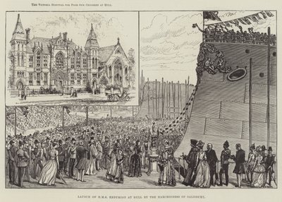 Lanzamiento del HMS Endymion en Hull por la Marquesa de Salisbury de Walter Paget