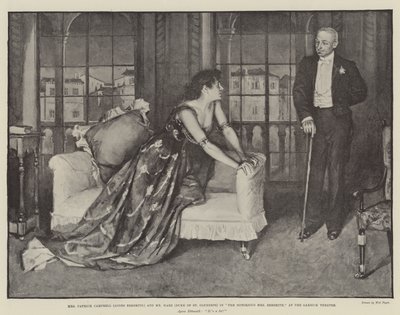 La Sra. Patrick Campbell (Agnes Ebbsmith) y el Sr. Hare (Duque de St Olpherts) en La Notoria Sra. Ebbsmith, en el Teatro Garrick de Walter Paget
