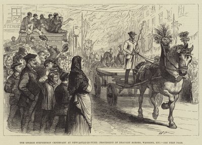 Centenario de George Stephenson en Newcastle-on-Tyne, procesión de caballos de tiro, carros, etc. de Walter Paget