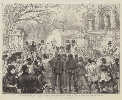 El estado de Irlanda, agricultores deteniendo la caza de Reloare en la puerta del Marqués de Drogheda, en Kildare de Walter Paget