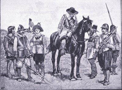 Tipos de soldados de Cromwell, de Cassells Historia del Pueblo Británico publicada por la Waverley Book Company Limited, c.1940 de Walter Paget