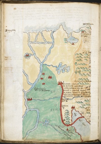 MS 57555, f.23v, Mapa del norte de África, de un cuaderno que comprende un diccionario geográfico histórico, listas de bibliotecas, etc.; c.1606-08 (acuarela sobre papel) de Walter Raleigh