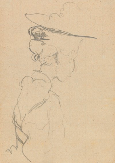 Cabeza y hombros de una mujer con sombrero, en perfil perdido, a la derecha de Walter Richard Sickert