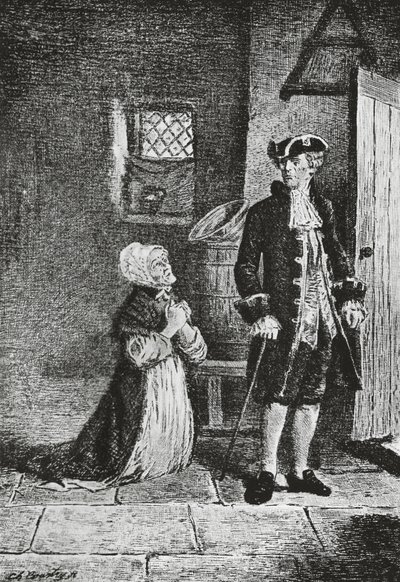 Elspeth y Lord Glenallan, ilustración para Antiquary, novela histórica de Walter Scott (1771-1832), grabado de Walter Scott