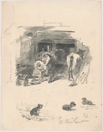 Hombres herrando un caballo de Walter Shirlaw