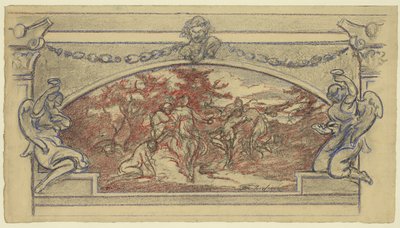 Dibujo de estudio para un mural que muestra figuras danzantes de Walter Shirlaw