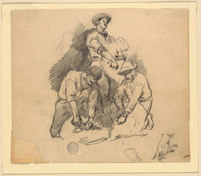 Tres hombres en una esquila de ovejas de Walter Shirlaw