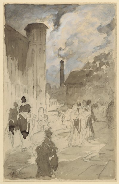 Plaza del pueblo (Estudio para una ilustración) de Walter Shirlaw