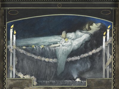 Romeo y Julieta (acuarela con color de la carrocería y oro sobre papel) de Walter Sigmund Hampel