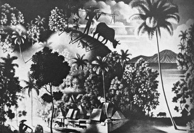 Paisaje con sombra de vaca (Landschaft mit Shattenkuh) de Walter Spies