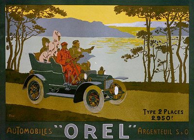 Anuncio de automóviles Orel (litografía en color) de Walter Thor