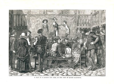 Una obra en un patio de posada isabelina de Londres, 1878 de Walter Thornbury