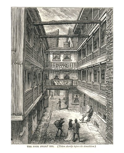 La posada de los cuatro cisnes poco antes de la demolición, 1878 de Walter Thornbury