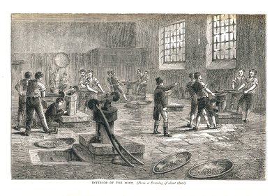 El interior de la Casa de la Moneda de un dibujo de alrededor de 1800, 1878 de Walter Thornbury