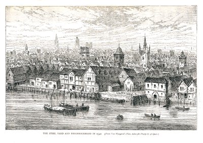 El muelle de hierro Steel Yard y el vecindario en 1540. En la ribera, 1878 de Walter Thornbury