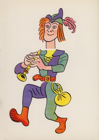 Figuras de libros infantiles: Flautista de Hamelin (litografía en color) de Walter Trier