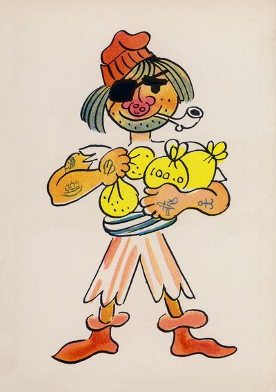 Uno de los locos de Walter Trier (litografía en color) de Walter Trier